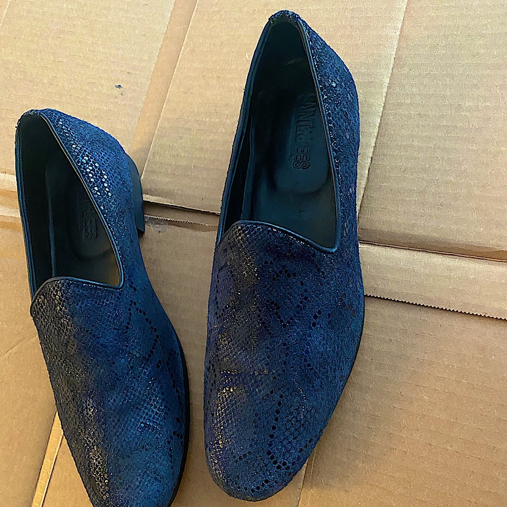 Navy Blue Hand Made Dress Loafers Shoe For Men